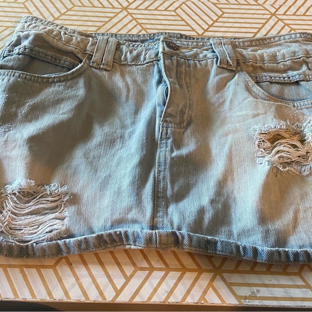 Casual Light Blue Denim Mini Skirt